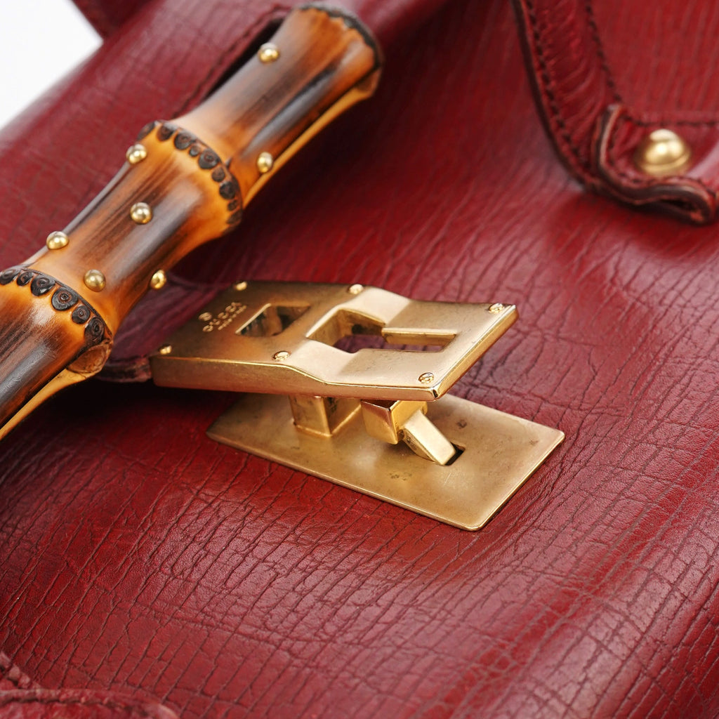 Burgundy Leather Bamboo Bullet Bag