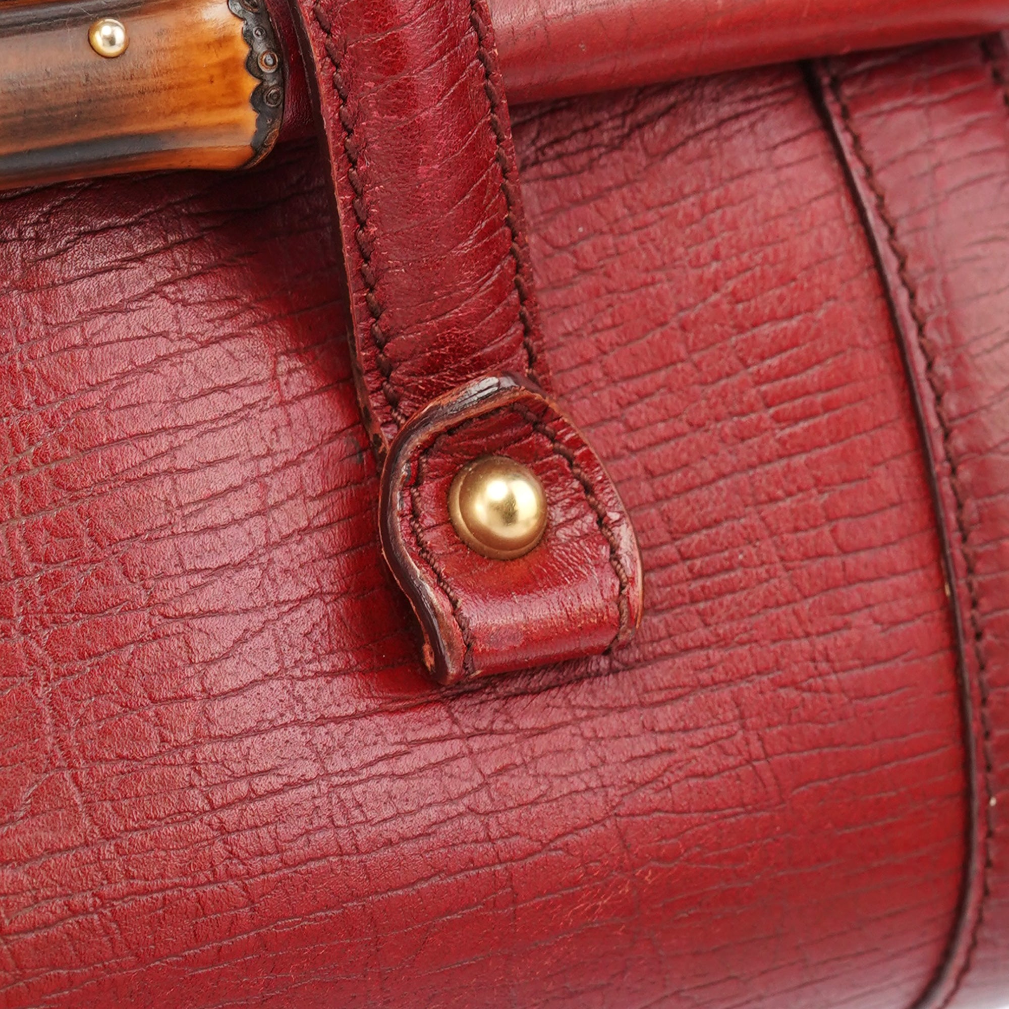 Burgundy Leather Bamboo Bullet Bag