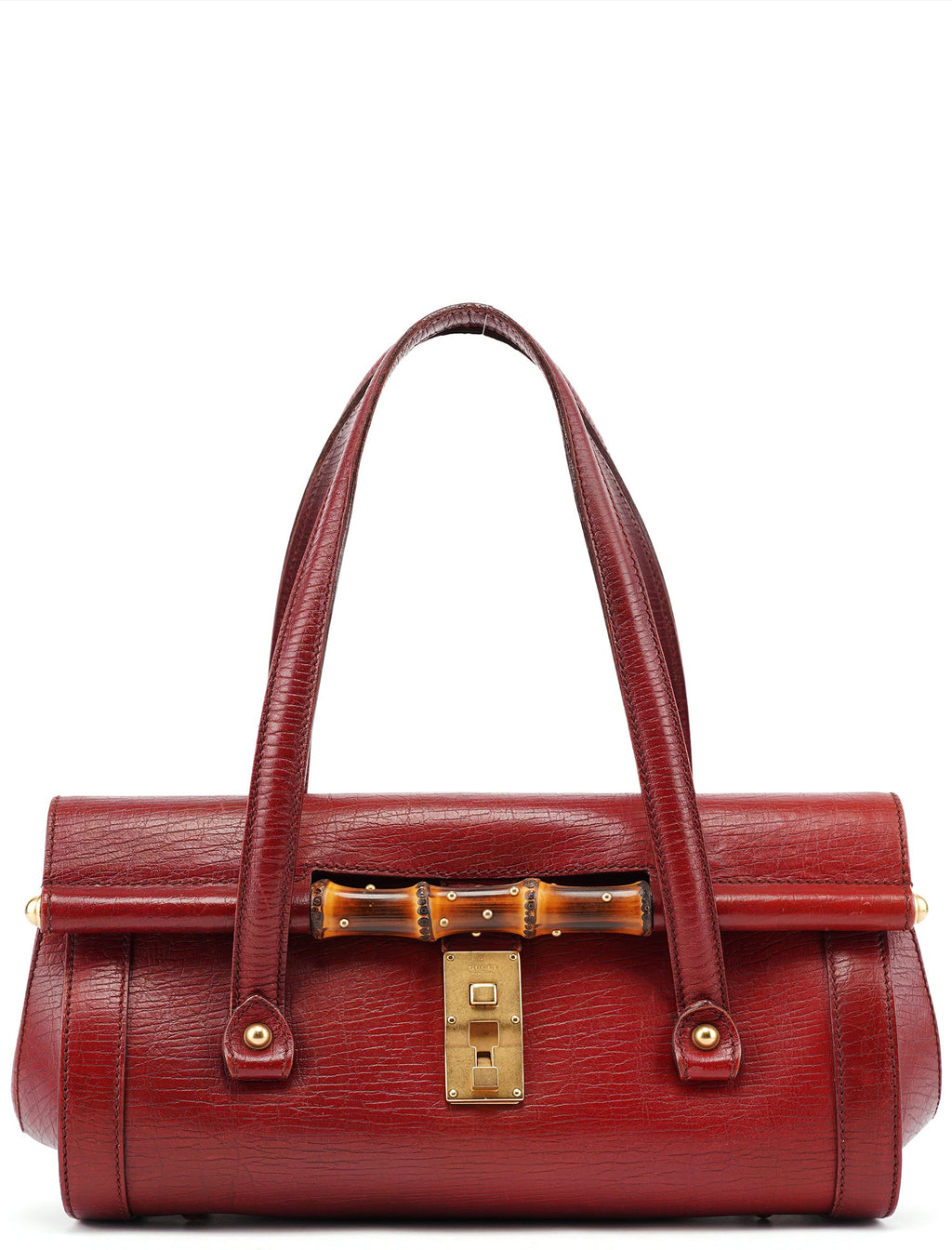 Burgundy Leather Bamboo Bullet Bag