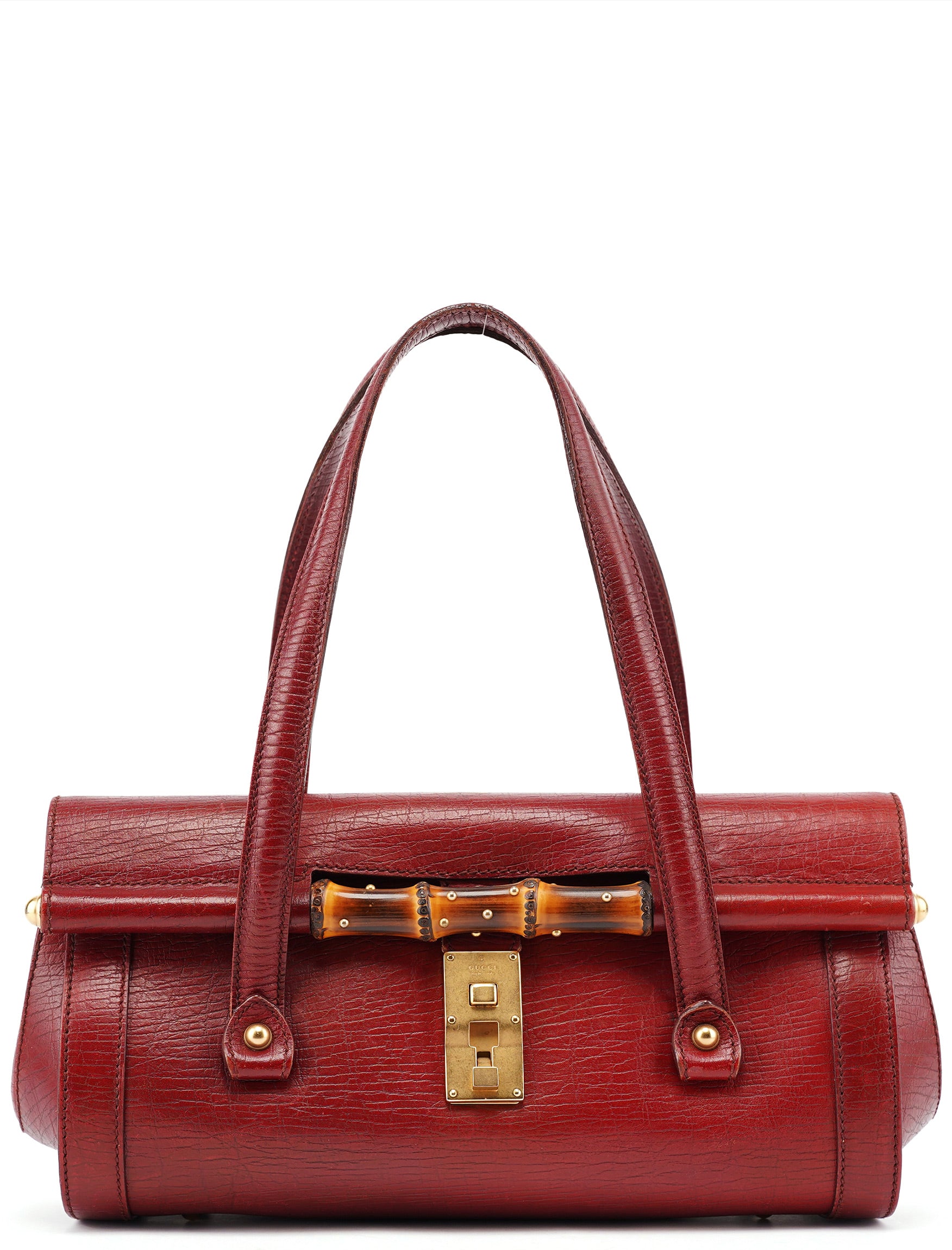 Burgundy Leather Bamboo Bullet Bag