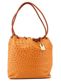 Cognac Ostrich Drawstring Shoulder Bag
