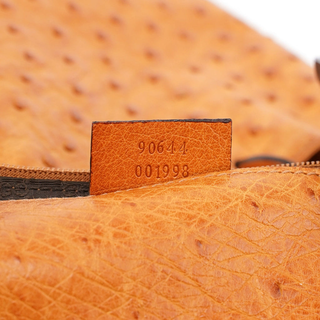 Cognac Ostrich Drawstring Shoulder Bag