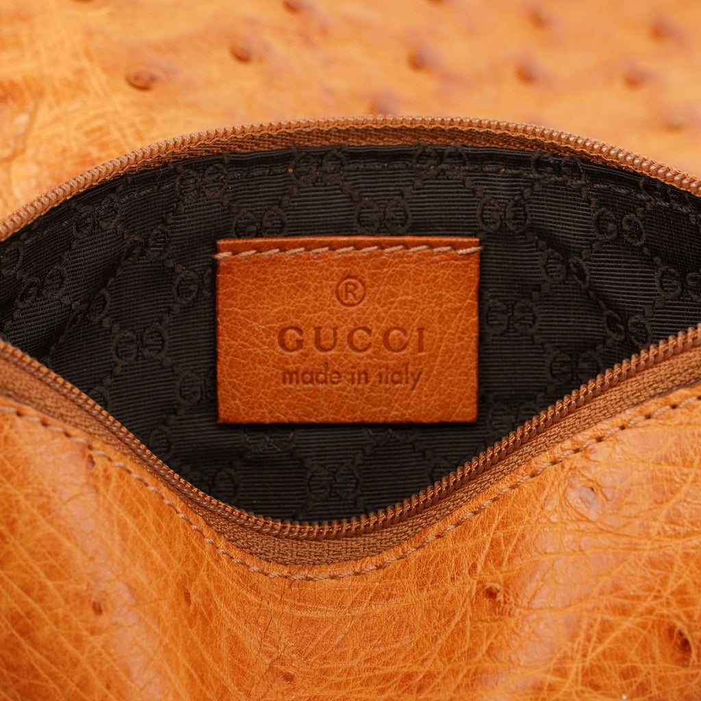 Cognac Ostrich Drawstring Shoulder Bag