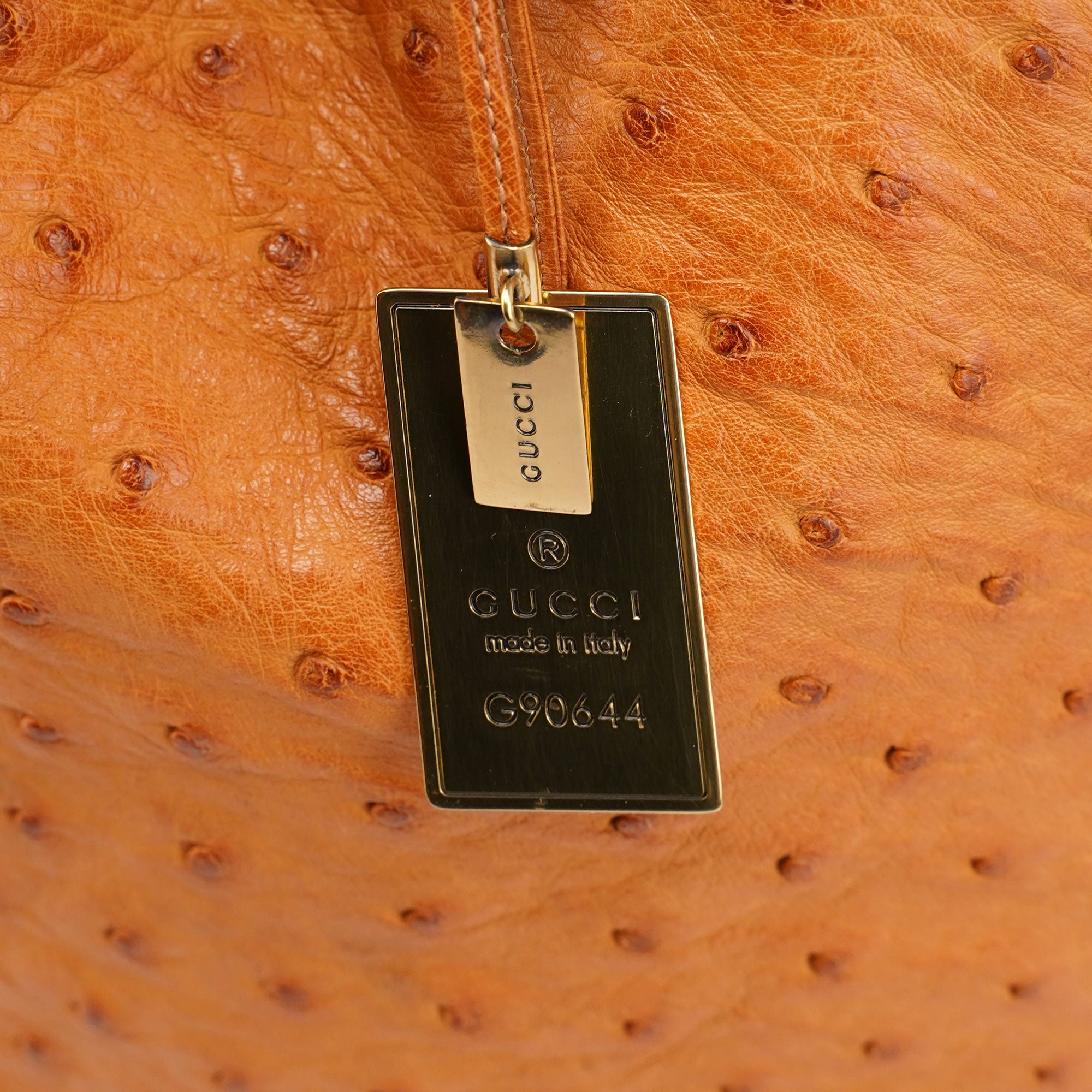 Cognac Ostrich Drawstring Shoulder Bag