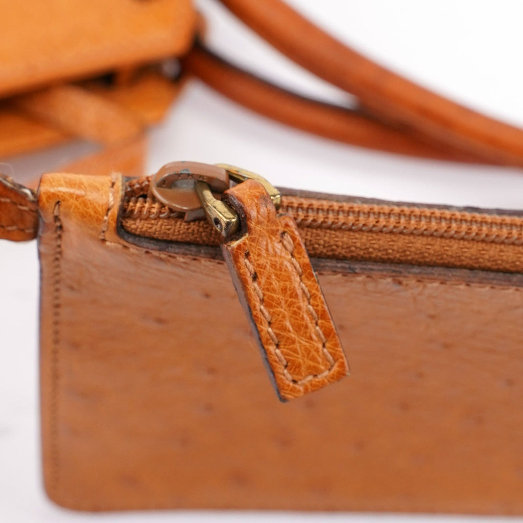 Cognac Ostrich Drawstring Shoulder Bag
