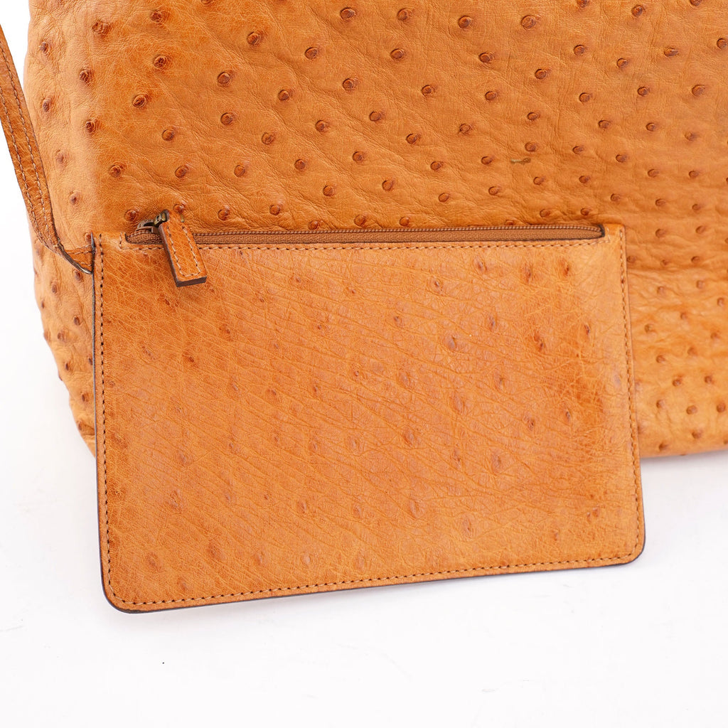 Cognac Ostrich Drawstring Shoulder Bag