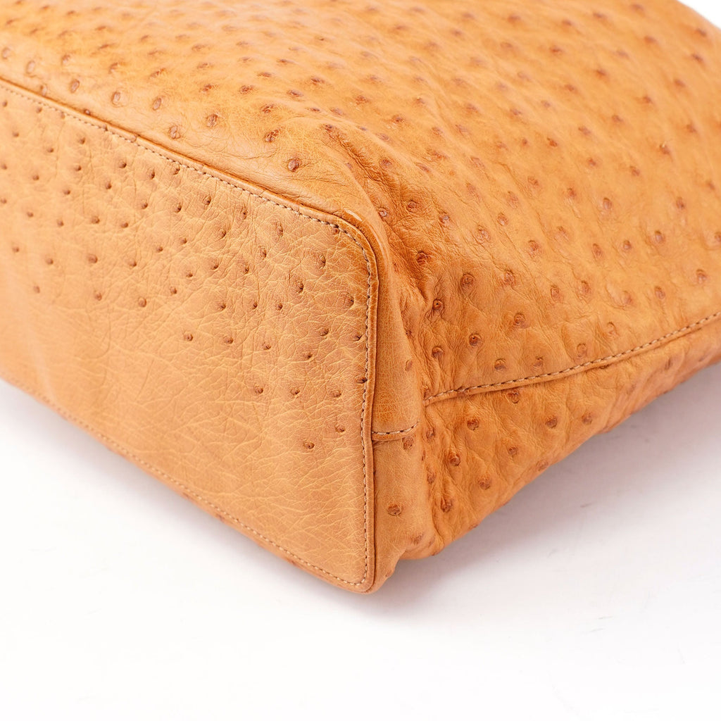 Cognac Ostrich Drawstring Shoulder Bag