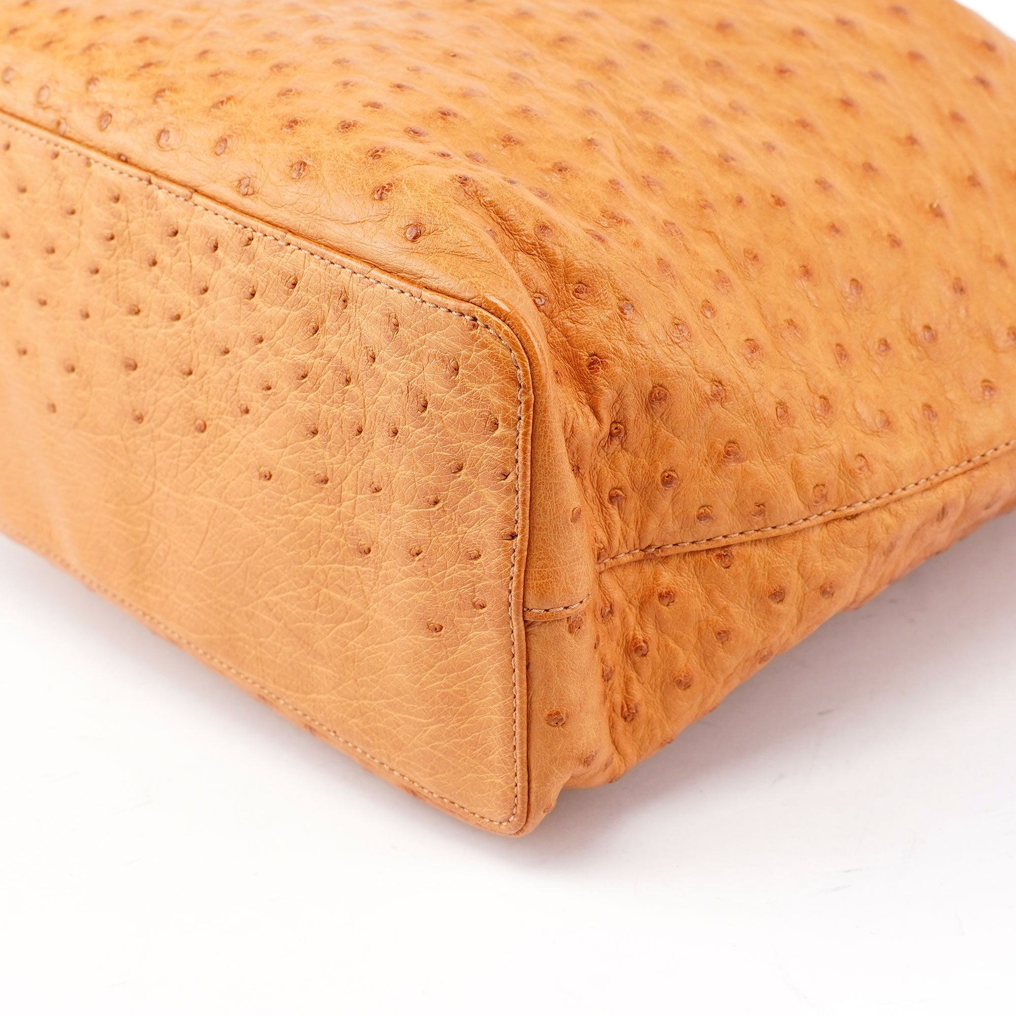 Cognac Ostrich Drawstring Shoulder Bag