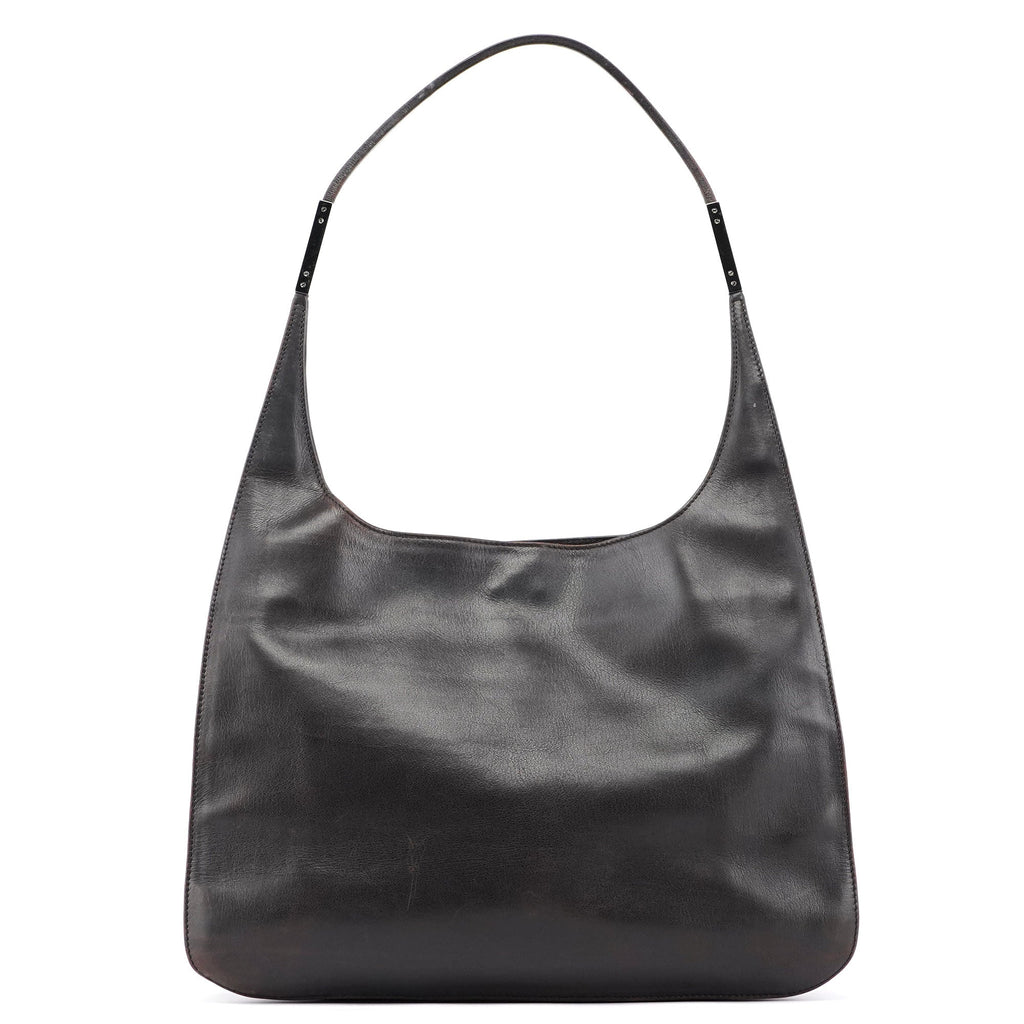 Dark Brown Calfskin Hobo Shoulder Bag