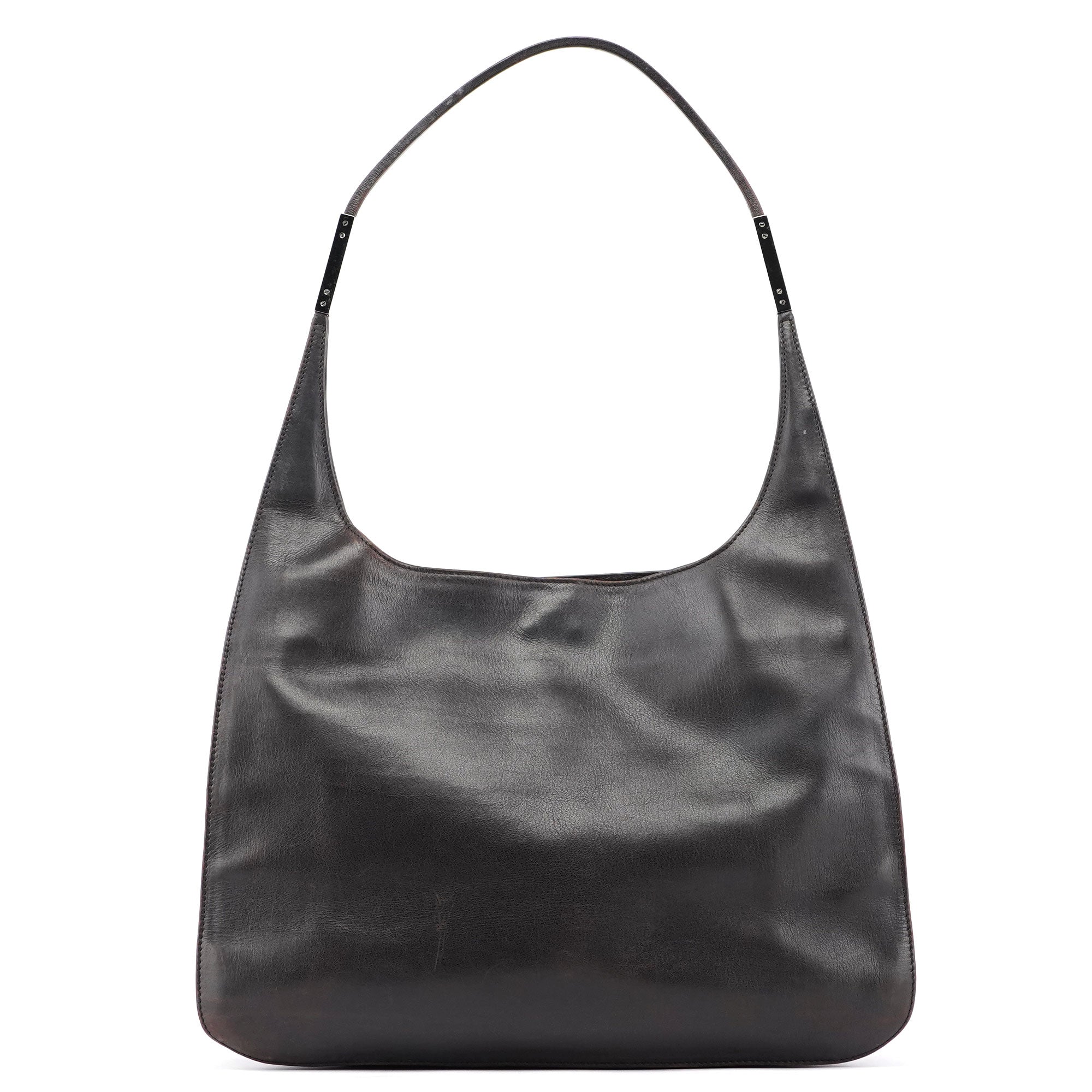 Dark Brown Calfskin Hobo Shoulder Bag