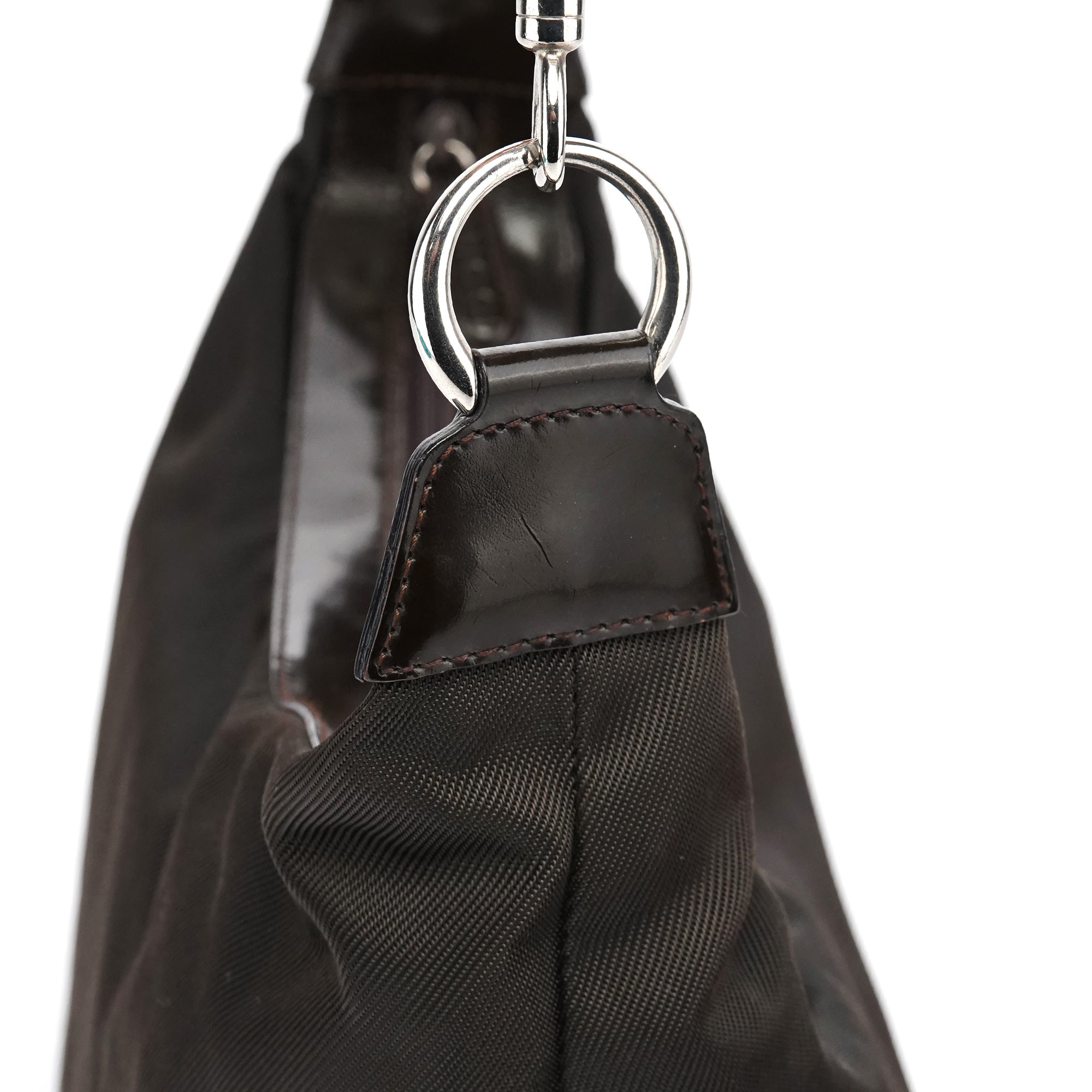 Dark Green Nylon Bamboo Shoulder Bag