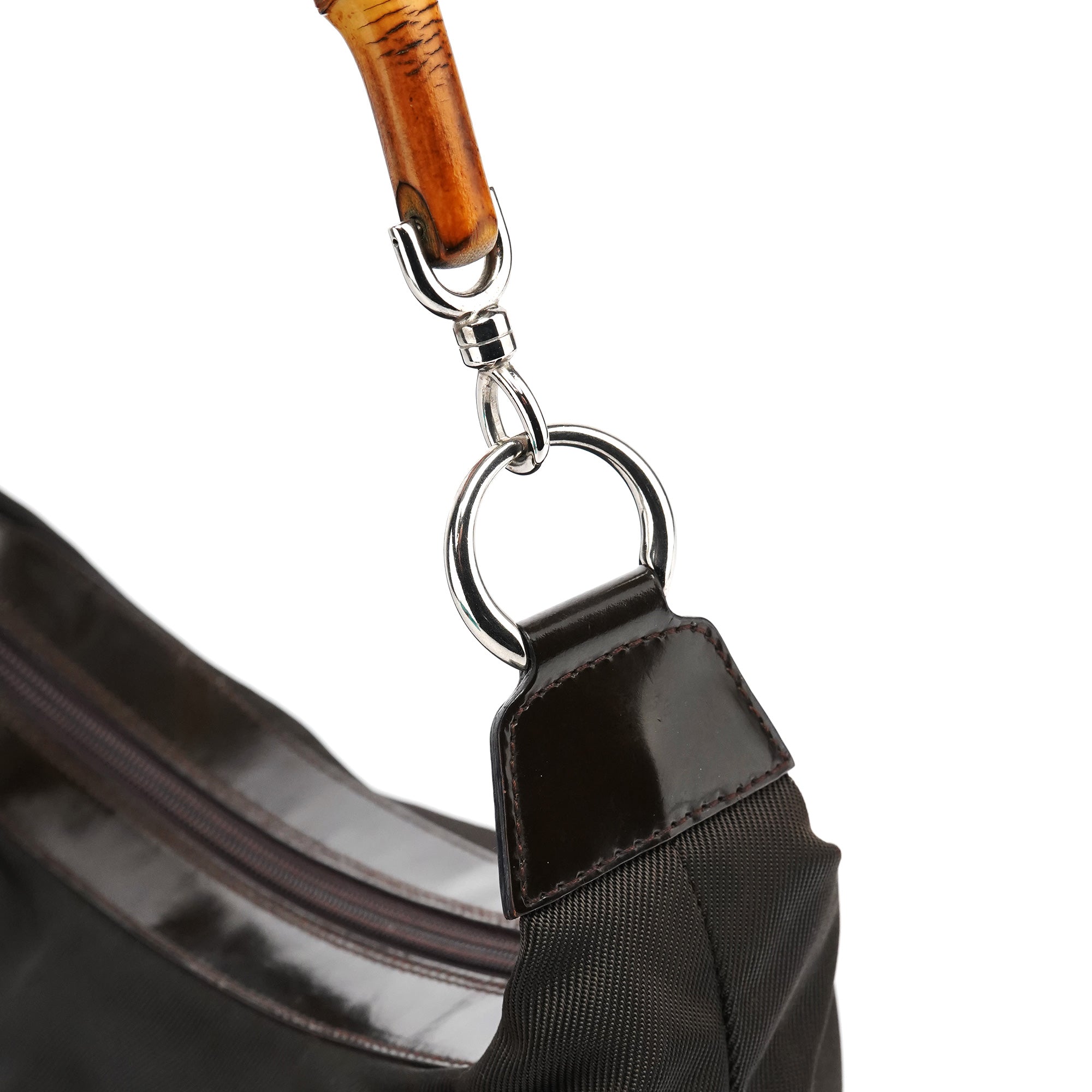 Dark Green Nylon Bamboo Shoulder Bag