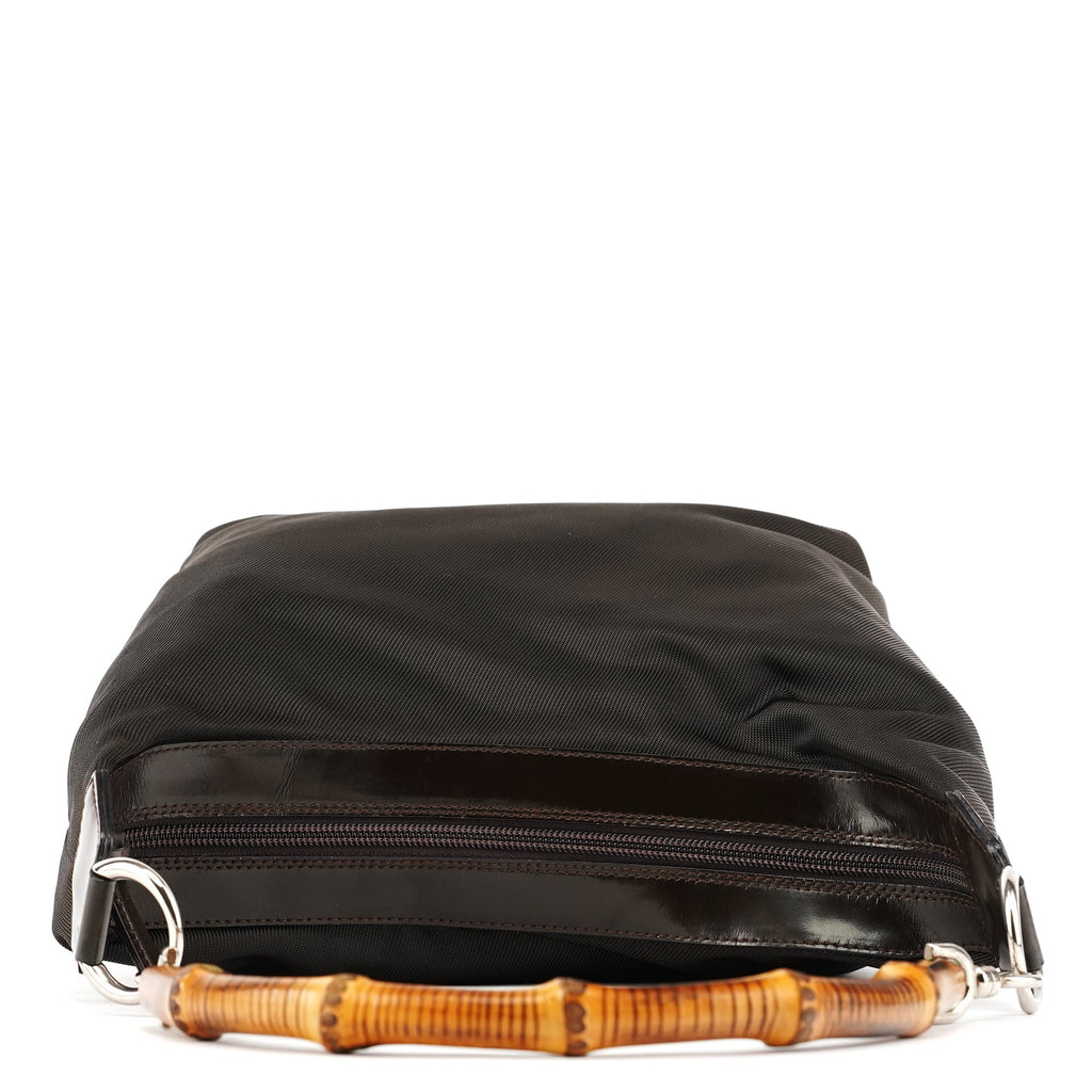 Dark Green Nylon Bamboo Shoulder Bag