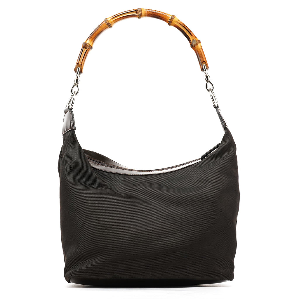 Dark Green Nylon Bamboo Shoulder Bag
