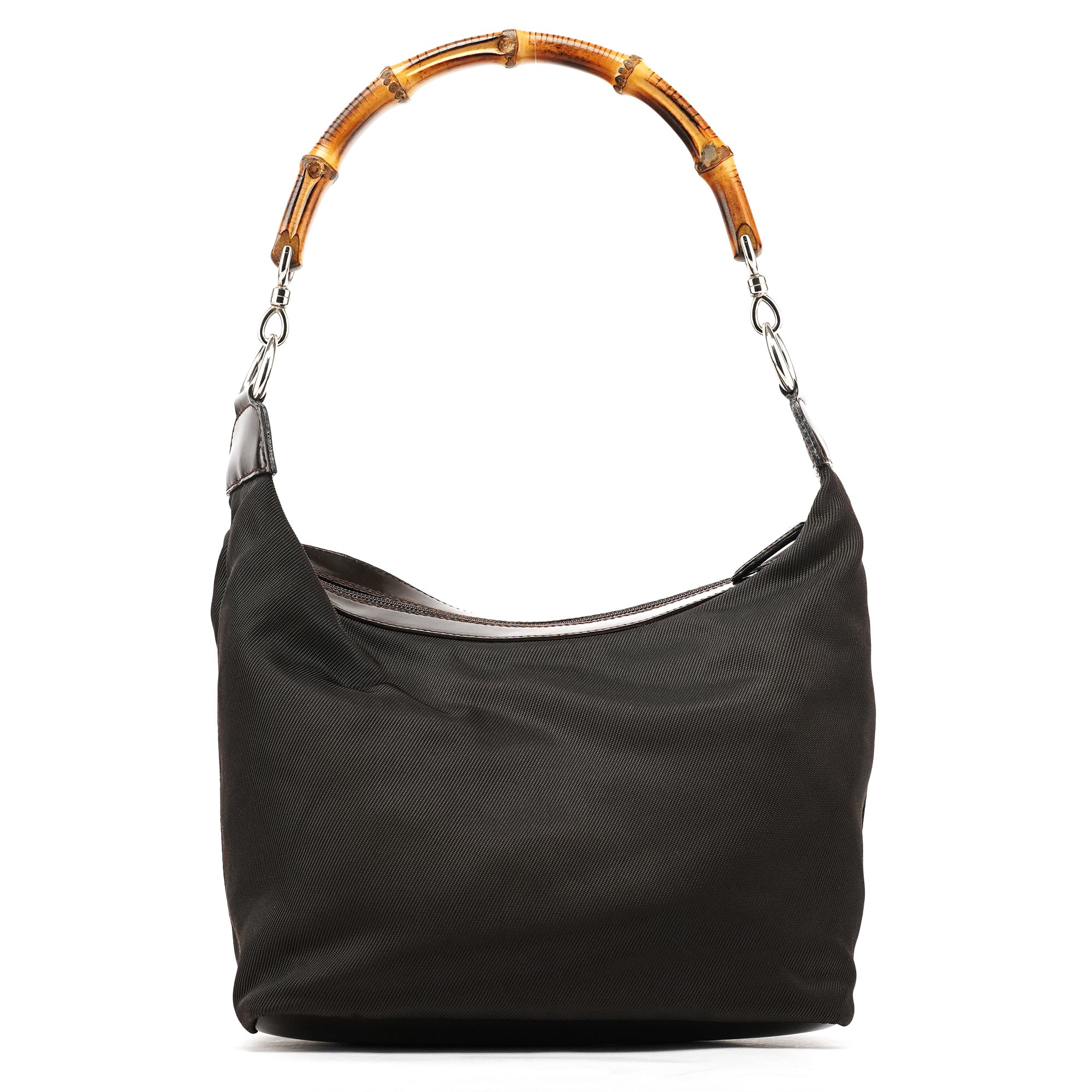 Dark Green Nylon Bamboo Shoulder Bag