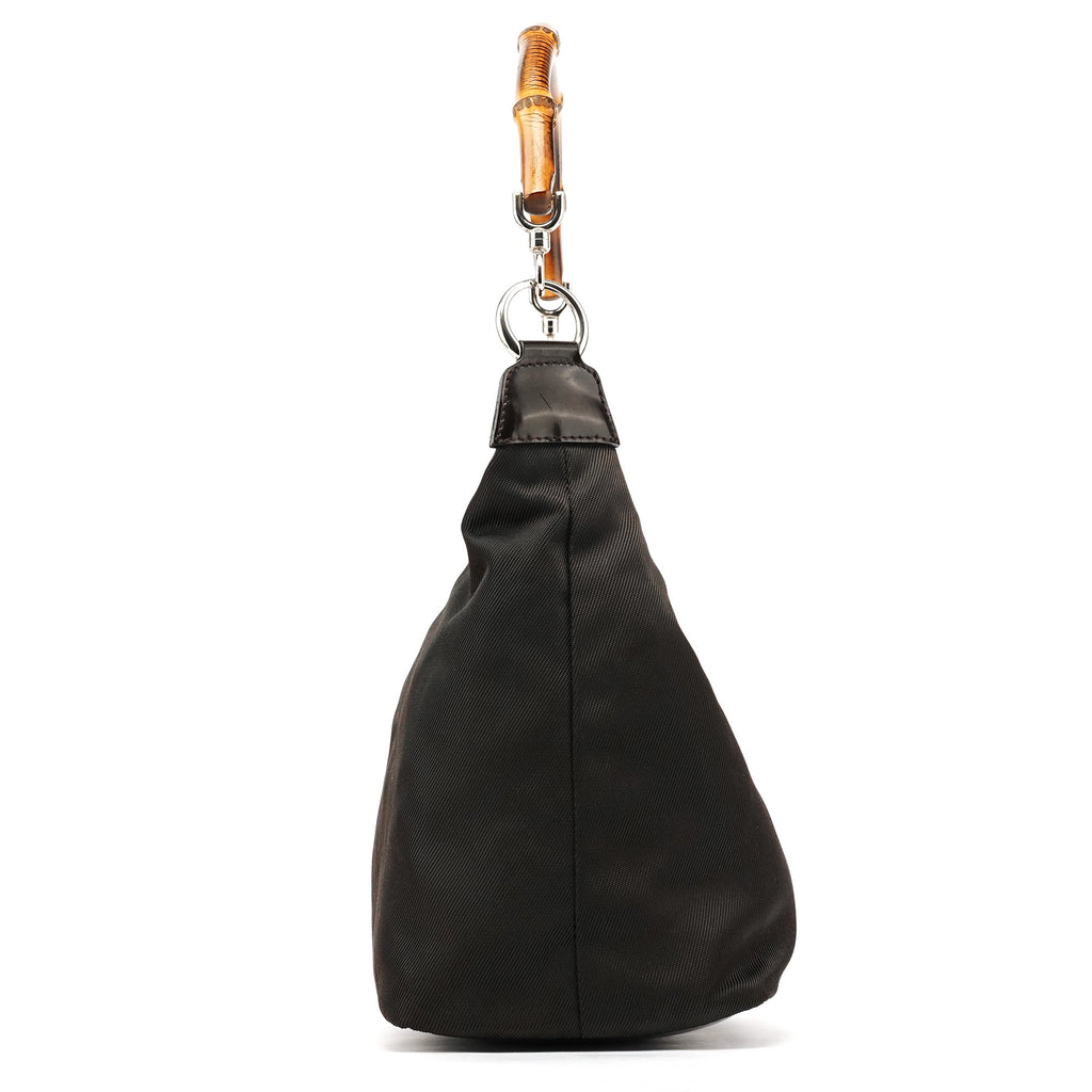 Dark Green Nylon Bamboo Shoulder Bag