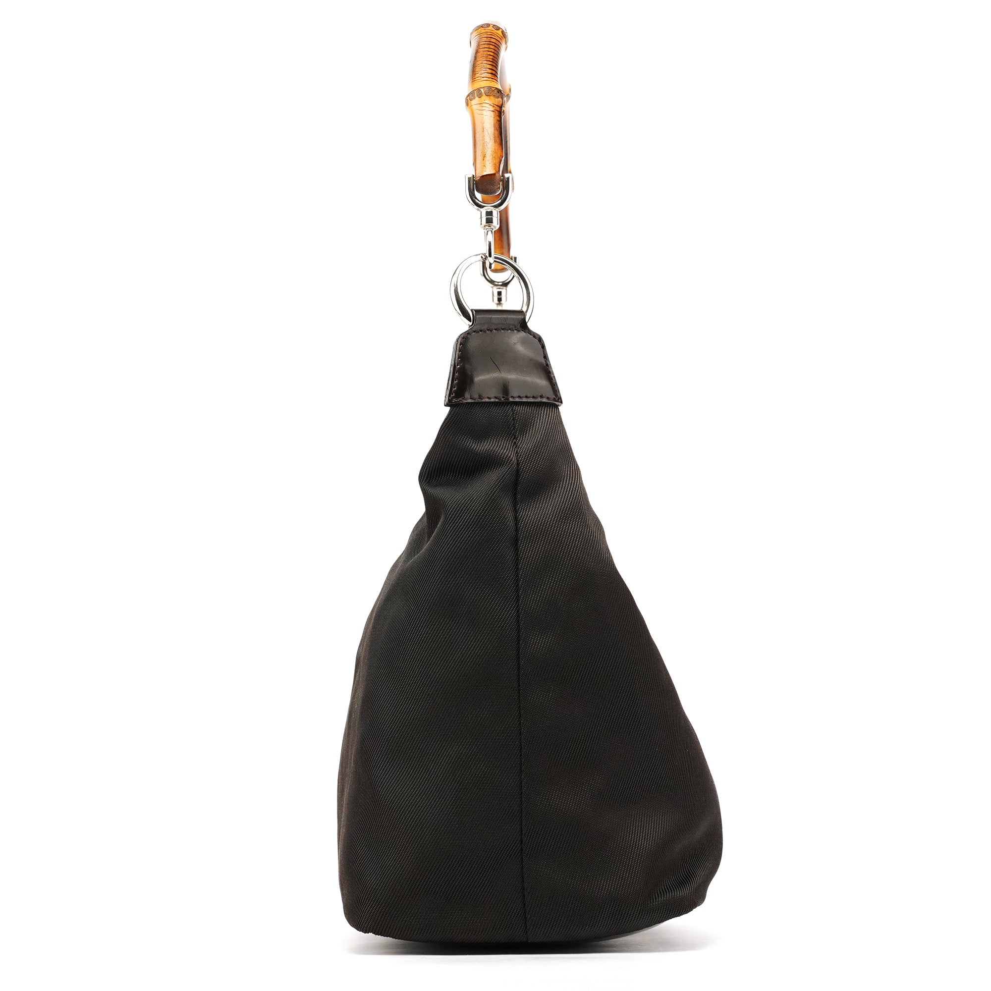 Dark Green Nylon Bamboo Shoulder Bag