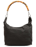 Dark Green Nylon Bamboo Shoulder Bag