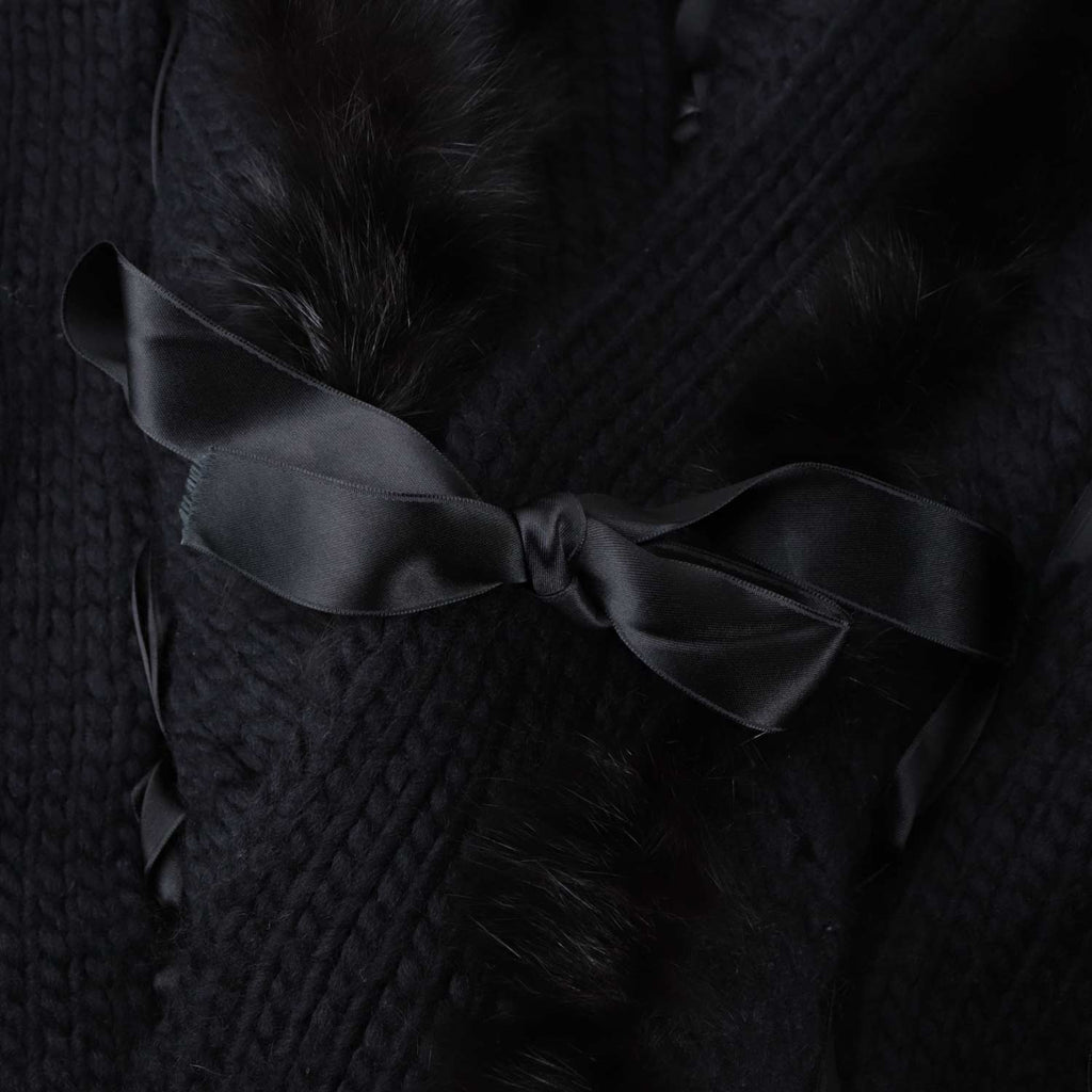 Fall 2002 Fox Fur Black Wool Knit Sweater