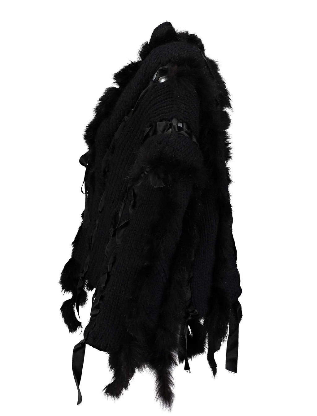 Fall 2002 Fox Fur Black Wool Knit Sweater