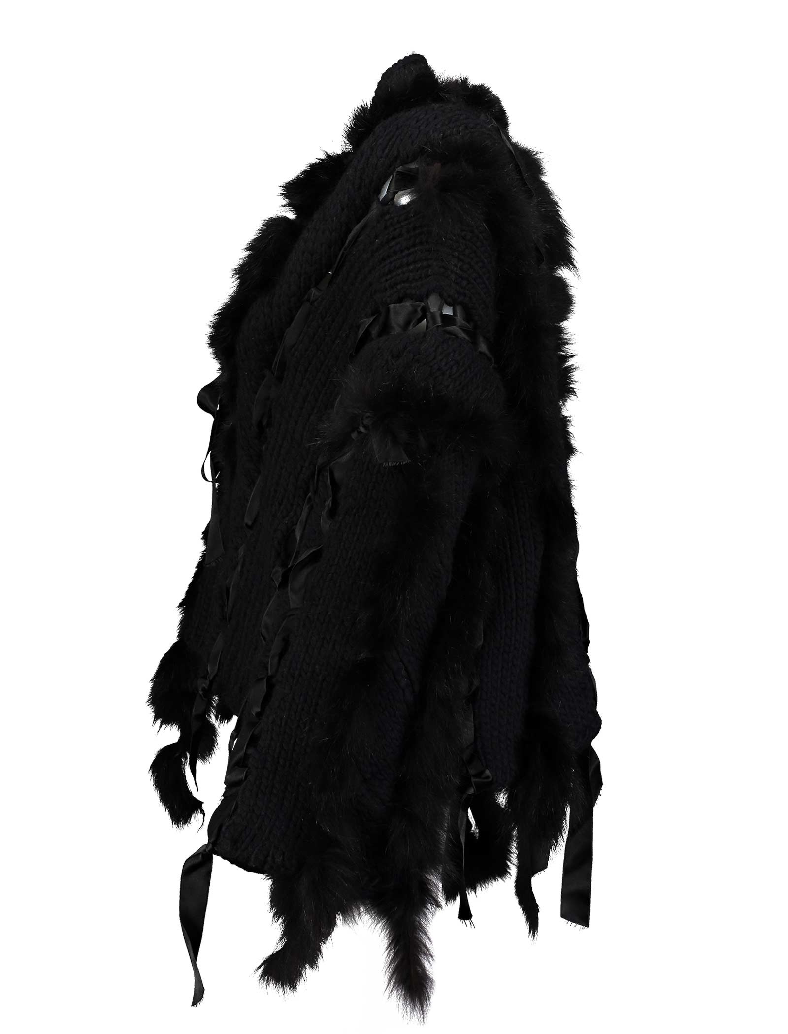 Fall 2002 Fox Fur Black Wool Knit Sweater