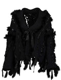 Fall 2002 Fox Fur Black Wool Knit Sweater