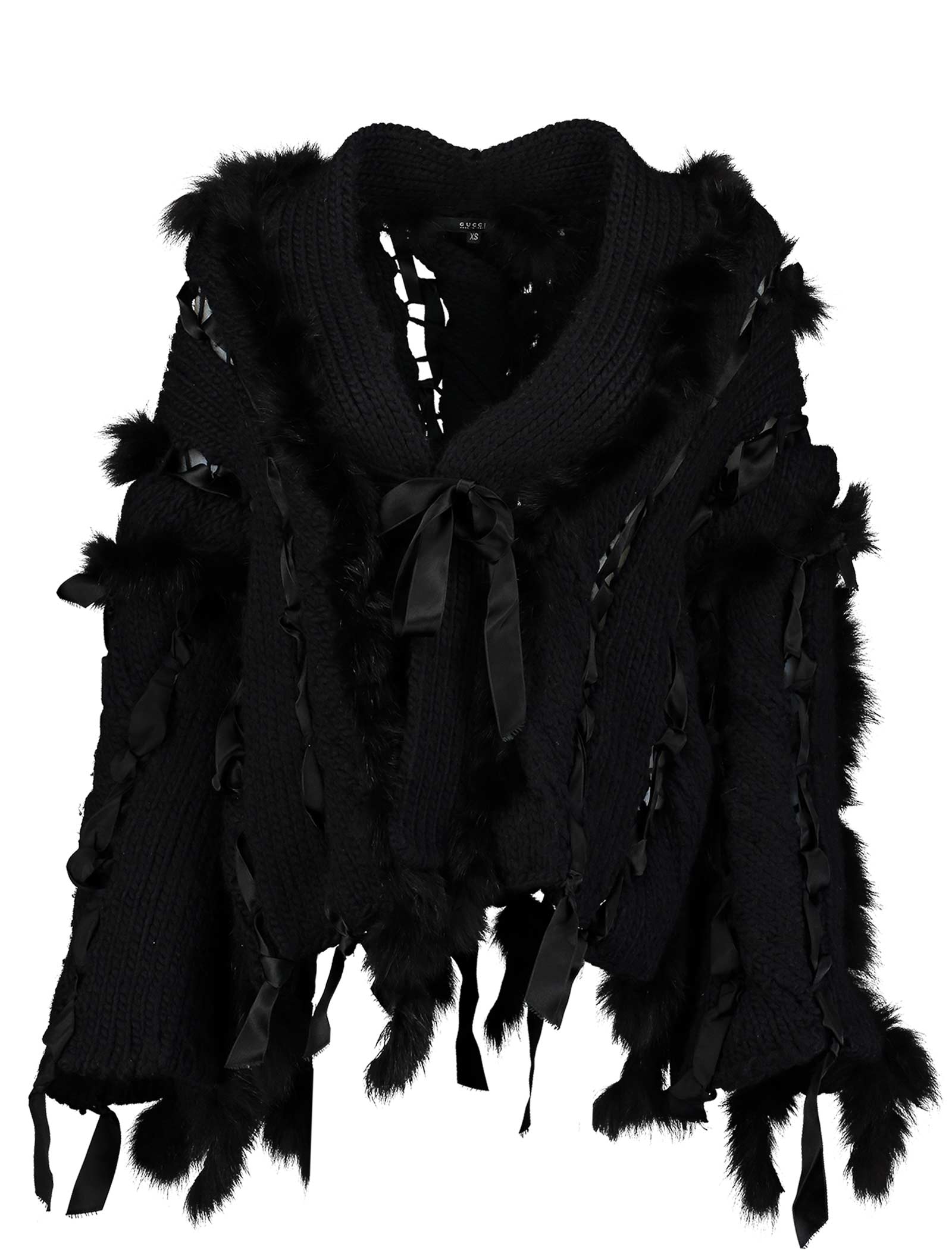 Fall 2002 Fox Fur Black Wool Knit Sweater