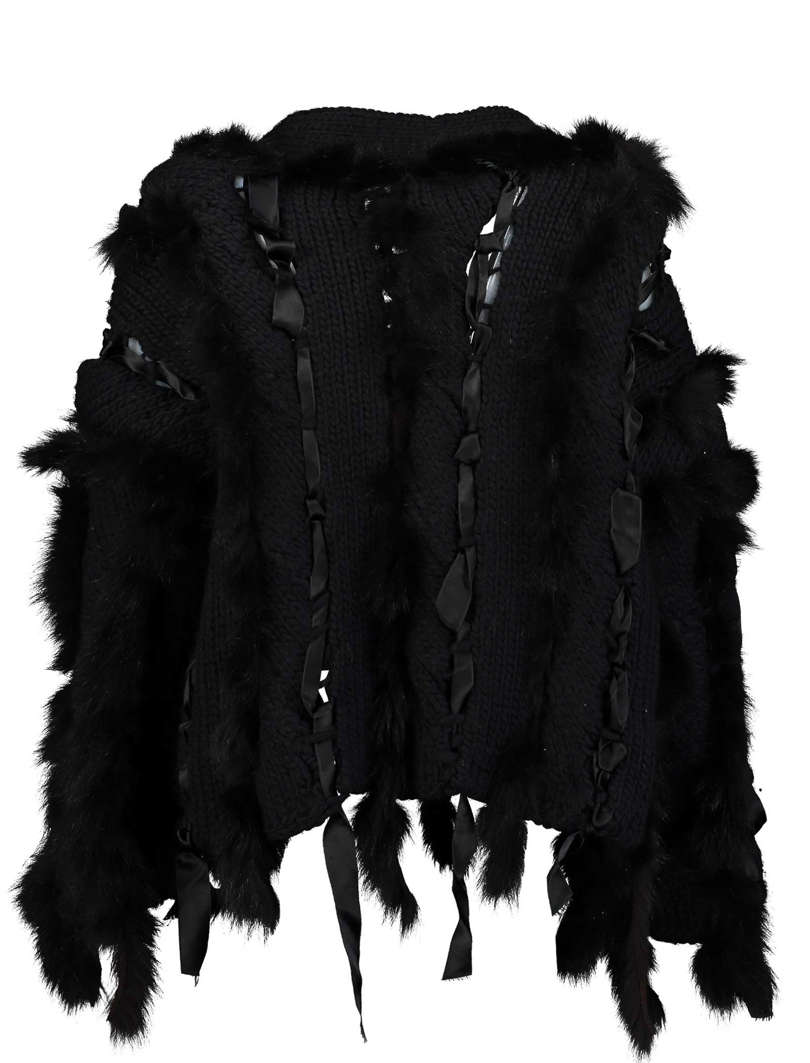 Fall 2002 Fox Fur Black Wool Knit Sweater