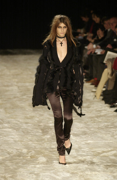 Fall 2002 Fox Fur Black Wool Knit Sweater