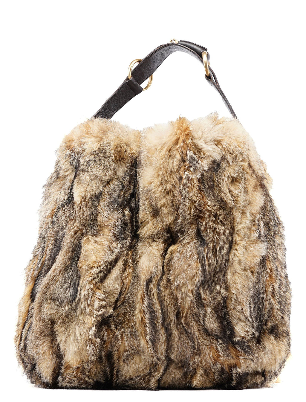 Fox Fur Horsebit Hobo Shoulder Bag