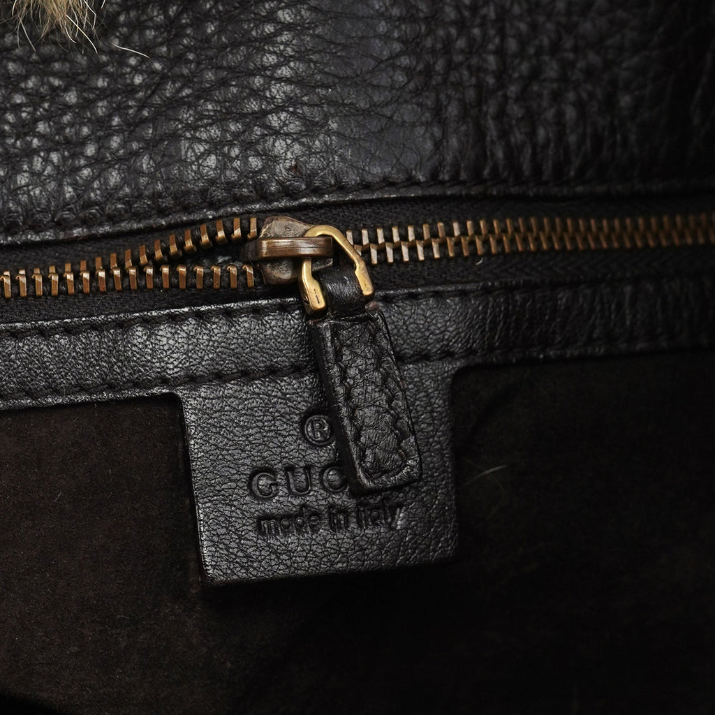 Fox Fur Horsebit Hobo Shoulder Bag