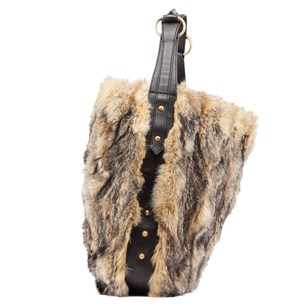 Fox Fur Horsebit Hobo Shoulder Bag