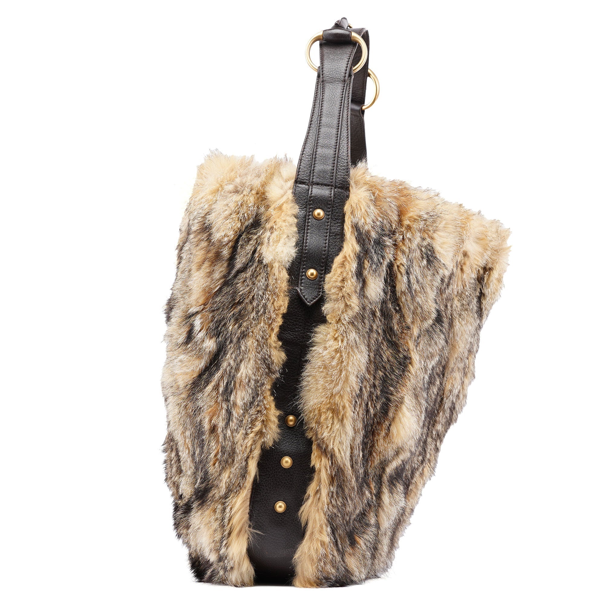 Fox Fur Horsebit Hobo Shoulder Bag