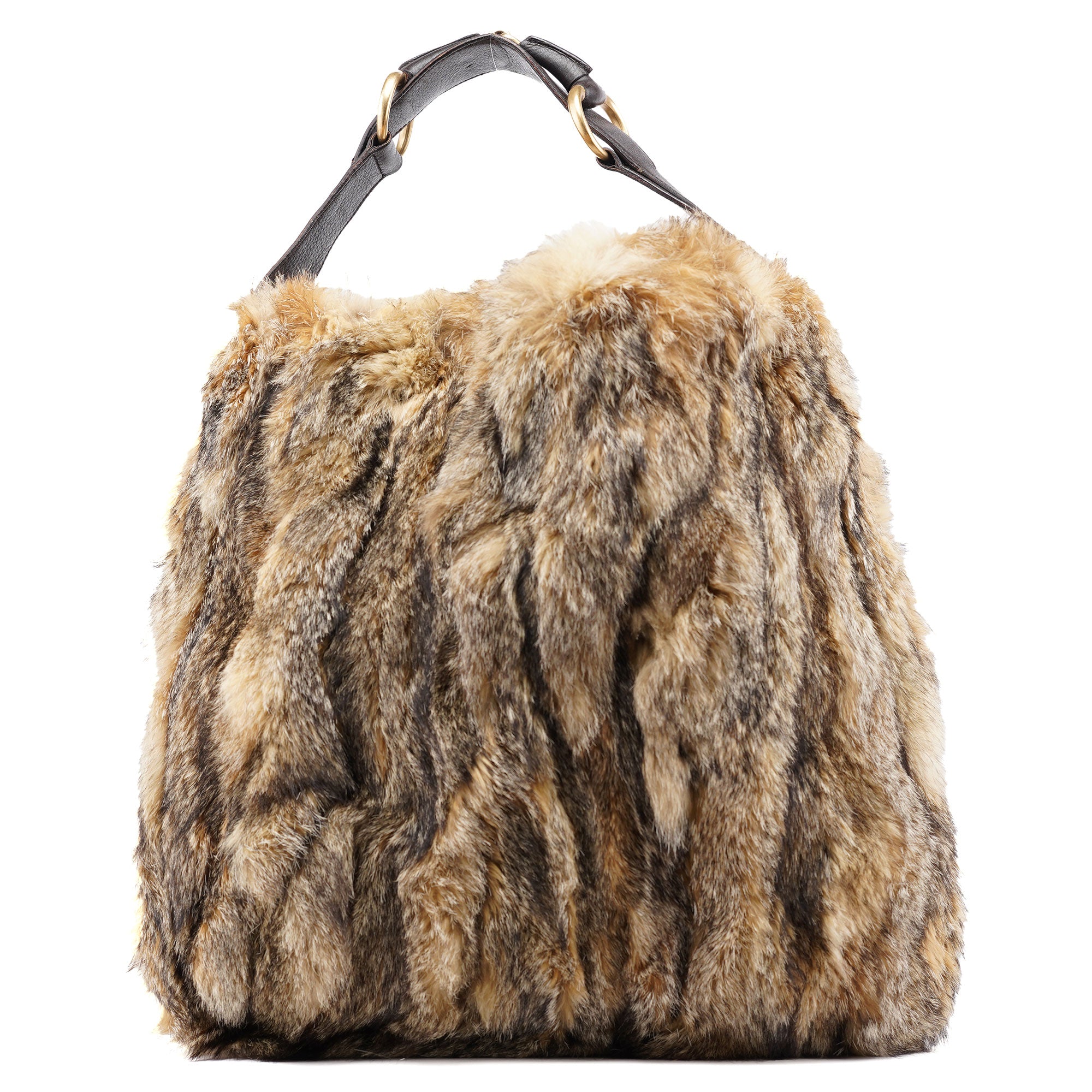 Fox Fur Horsebit Hobo Shoulder Bag
