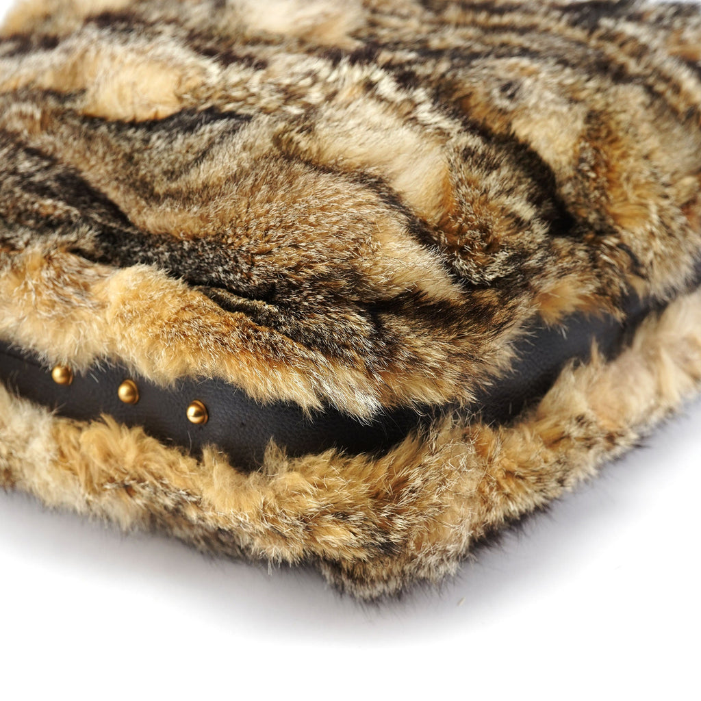 Fox Fur Horsebit Hobo Shoulder Bag