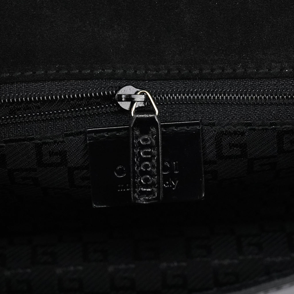 Gloss Black Leather Flap Shoulder Bag