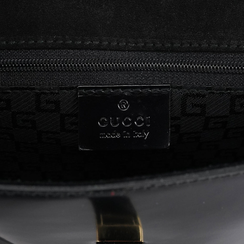 Gloss Black Leather Flap Shoulder Bag