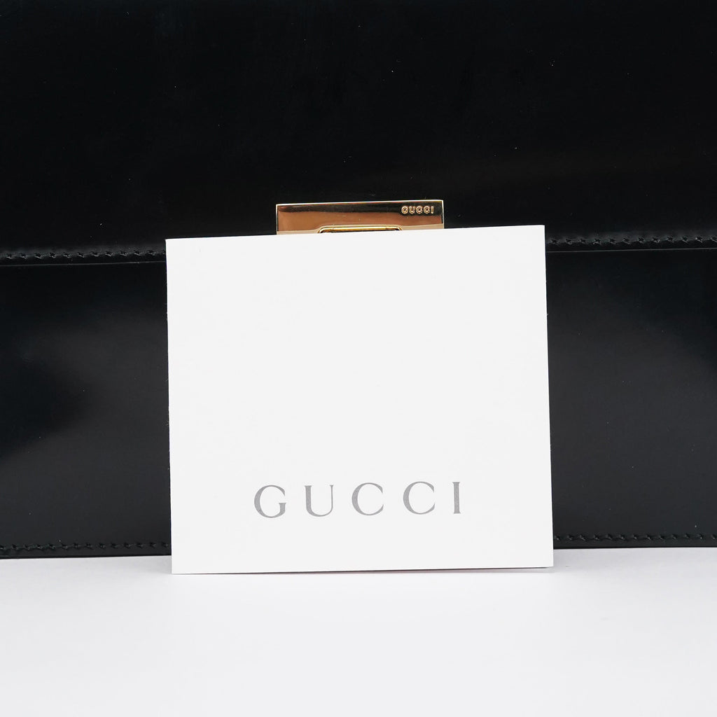 Gloss Black Leather Flap Shoulder Bag