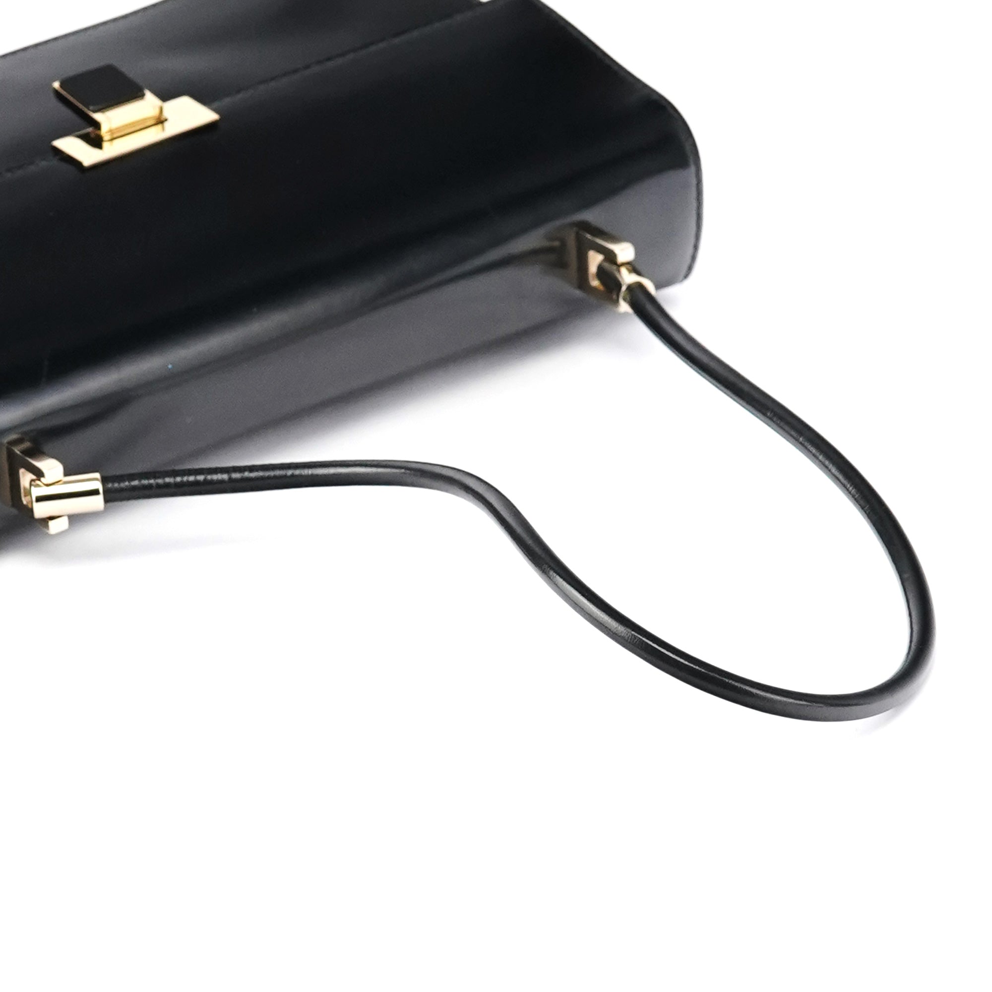 Gloss Black Leather Flap Shoulder Bag
