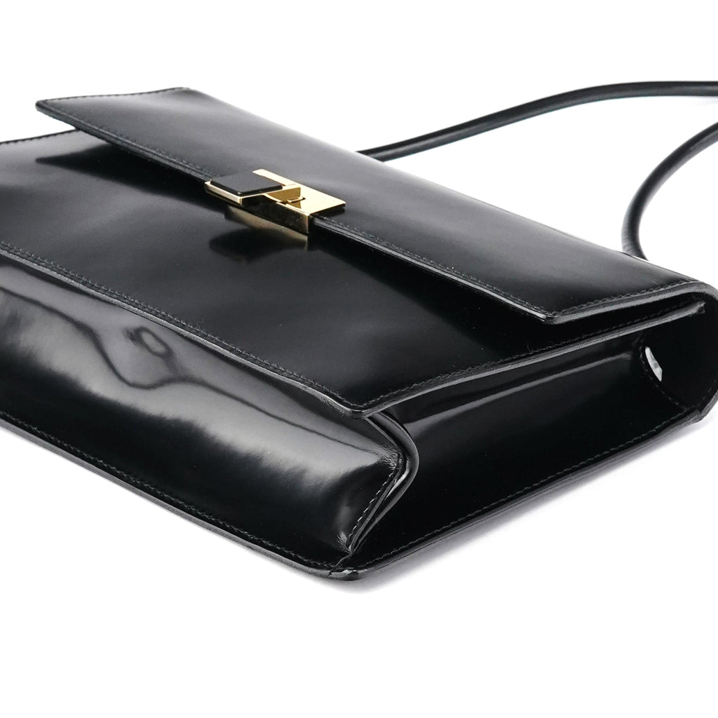 Gloss Black Leather Flap Shoulder Bag