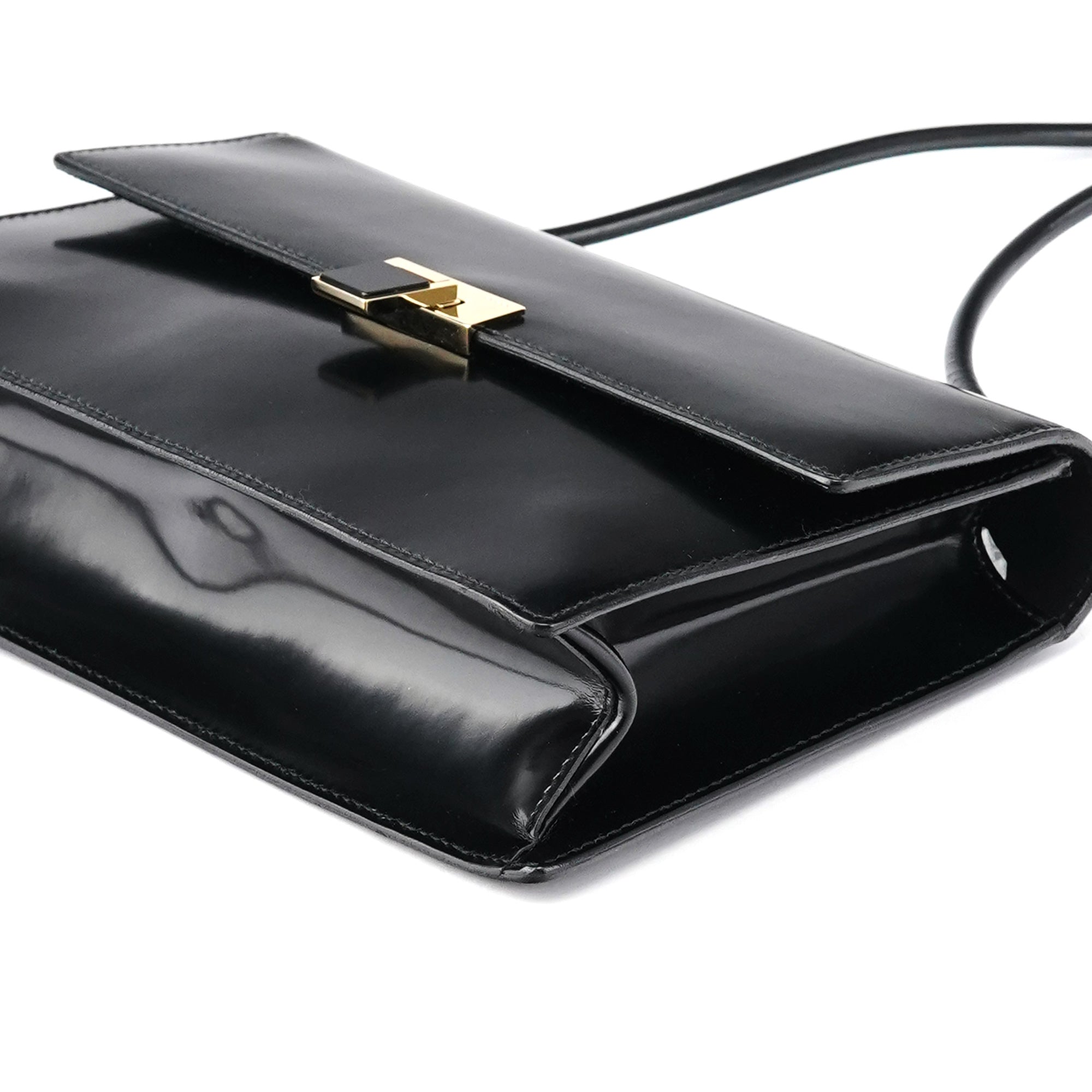 Gloss Black Leather Flap Shoulder Bag