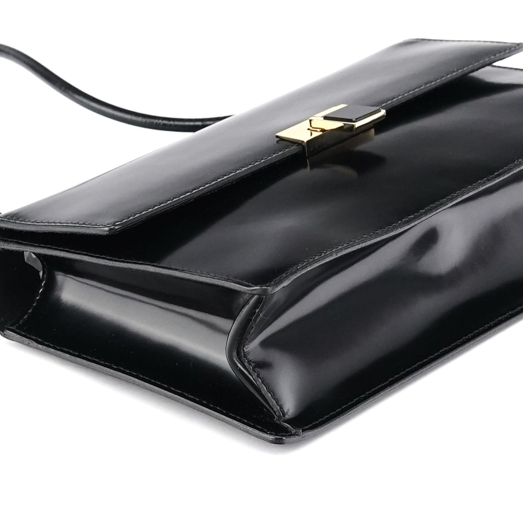Gloss Black Leather Flap Shoulder Bag