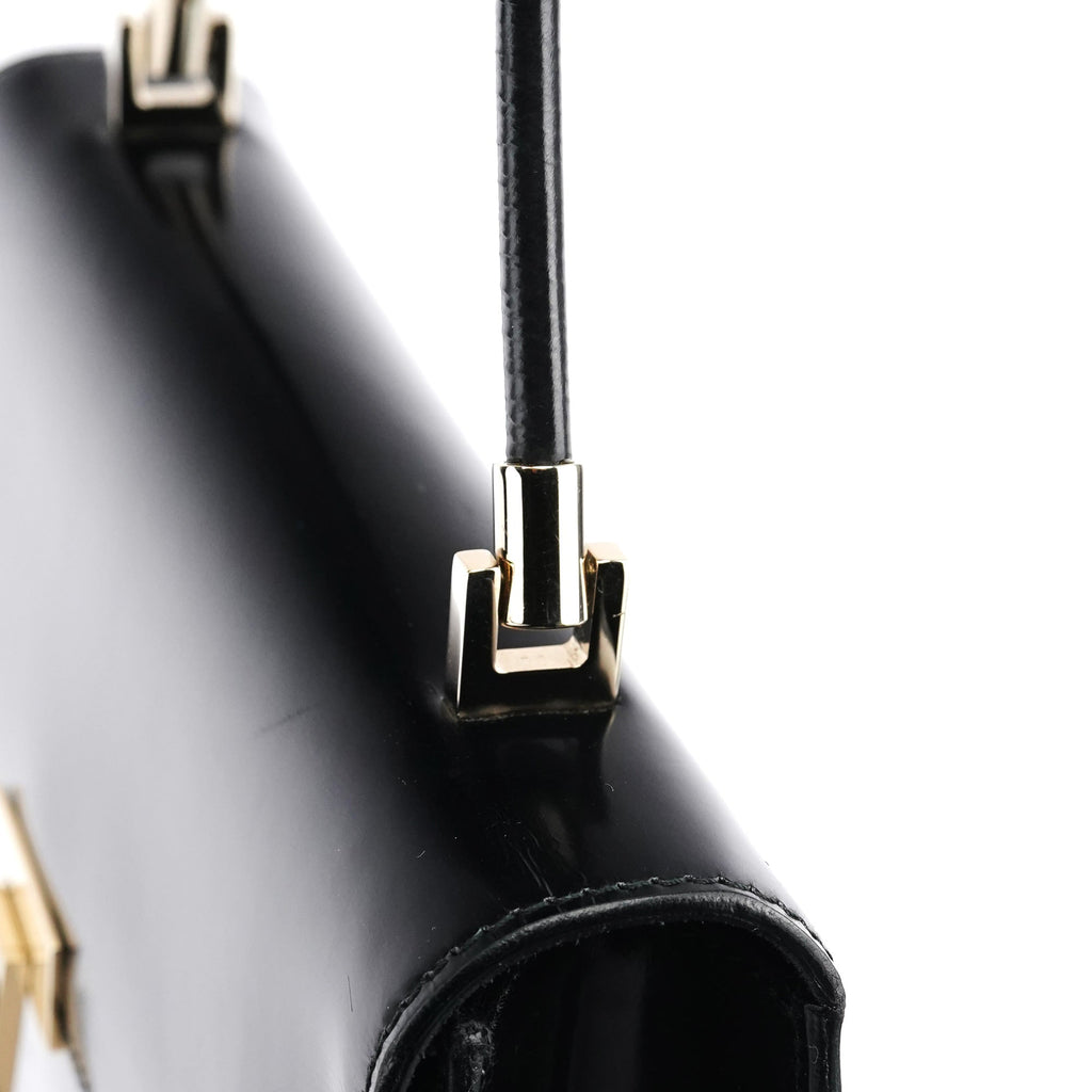 Gloss Black Leather Flap Shoulder Bag