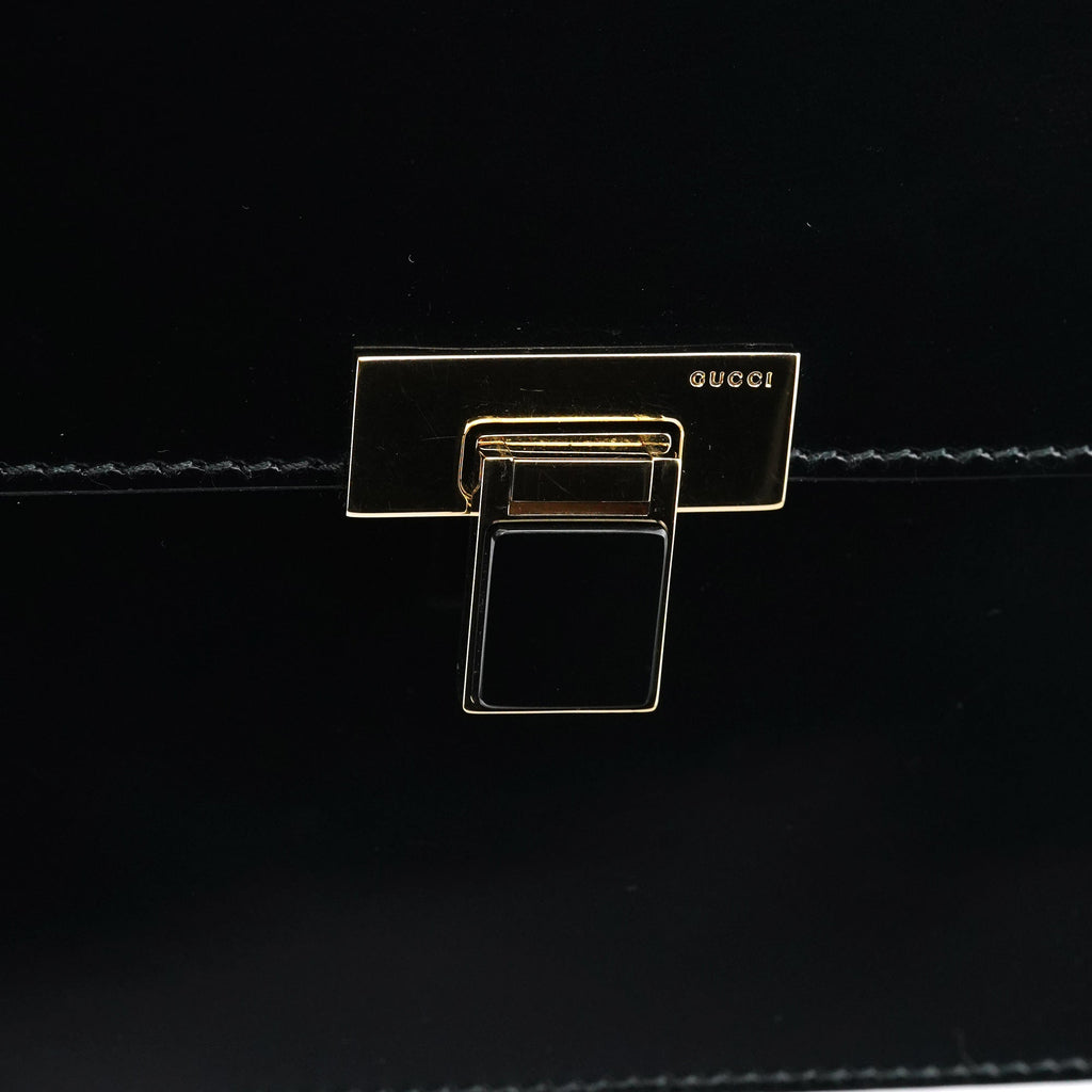 Gloss Black Leather Flap Shoulder Bag