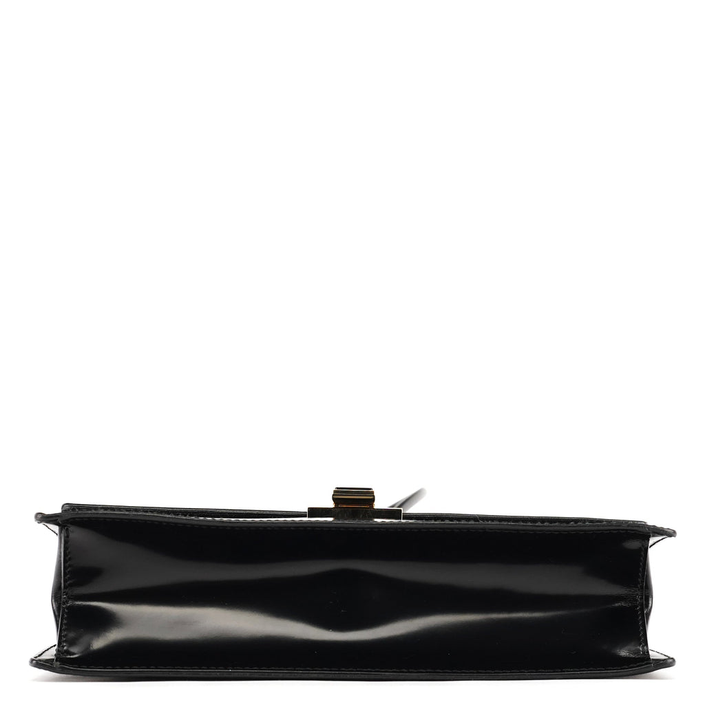 Gloss Black Leather Flap Shoulder Bag