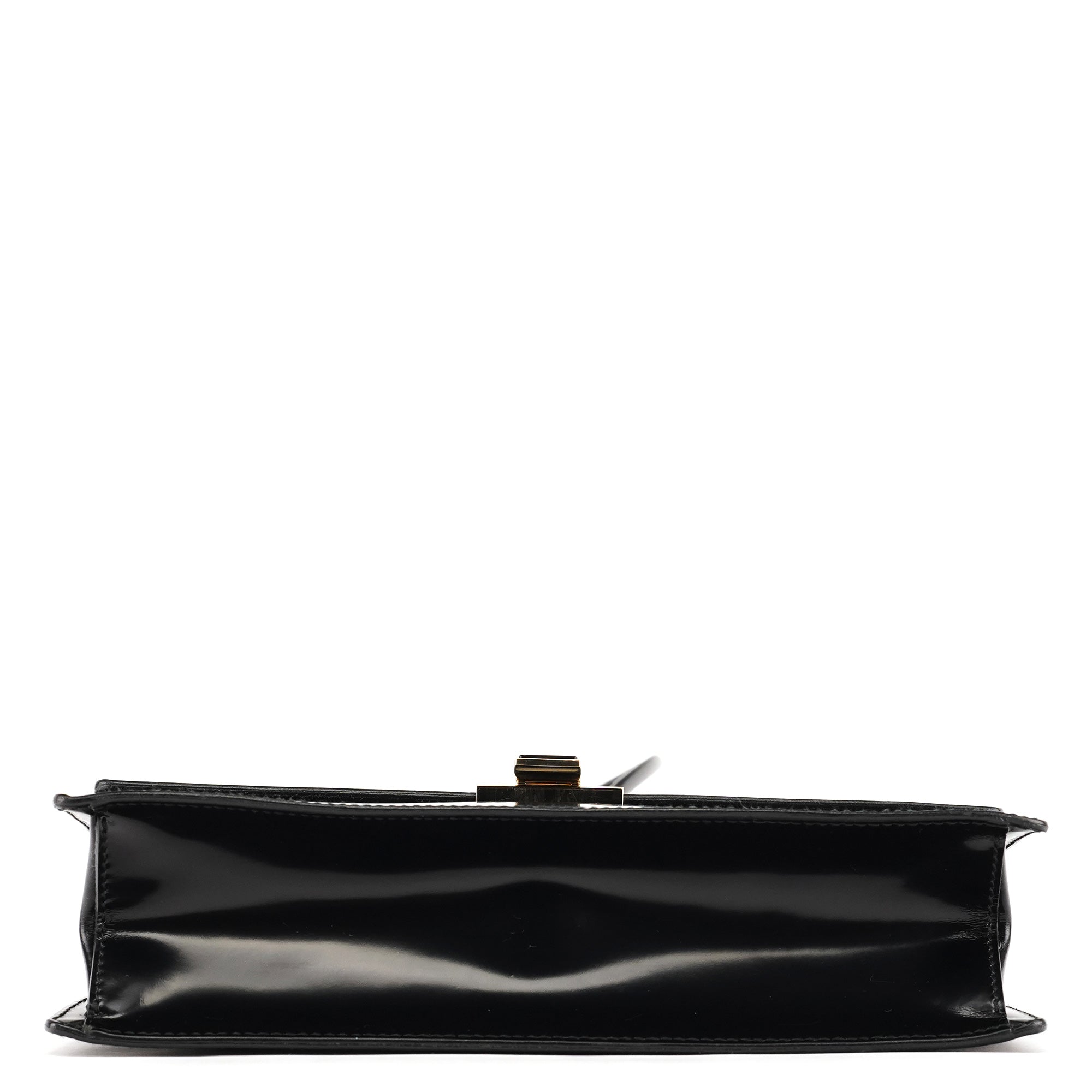 Gloss Black Leather Flap Shoulder Bag
