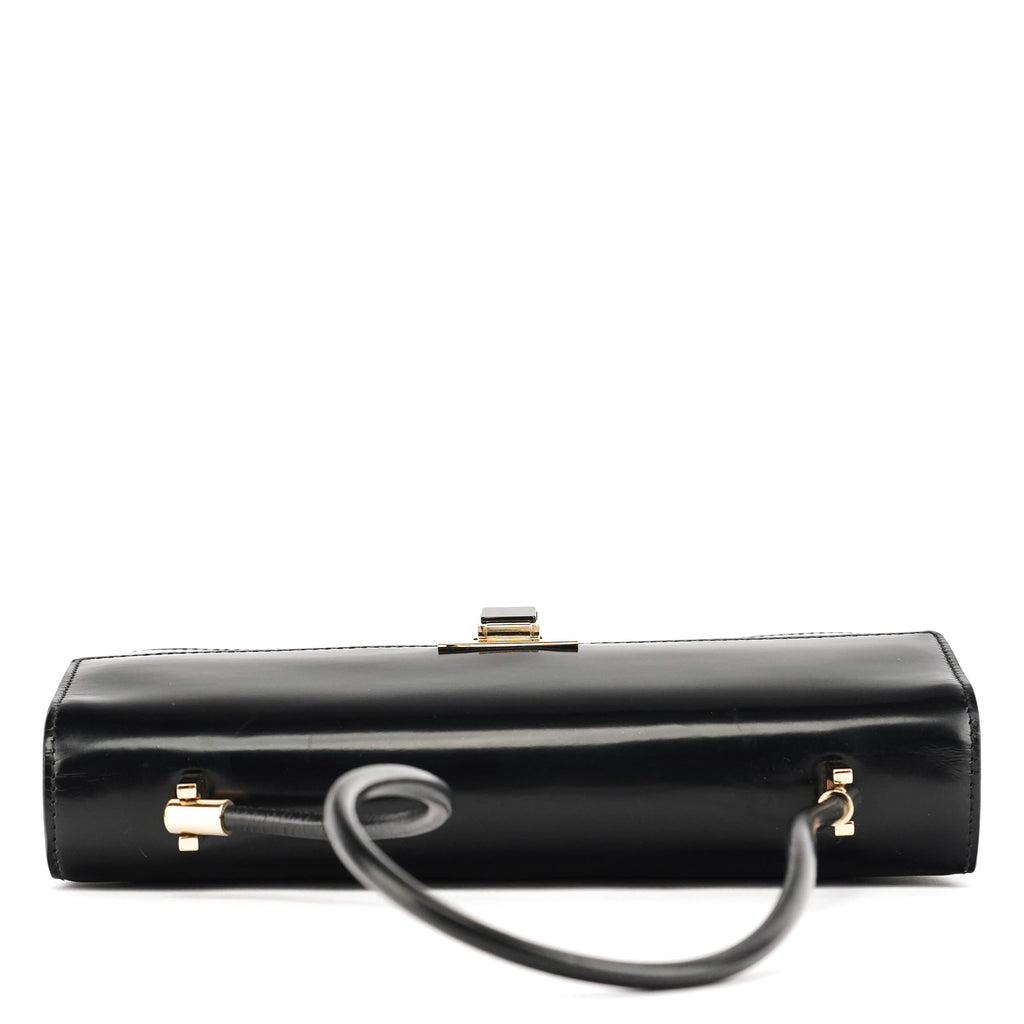 Gloss Black Leather Flap Shoulder Bag