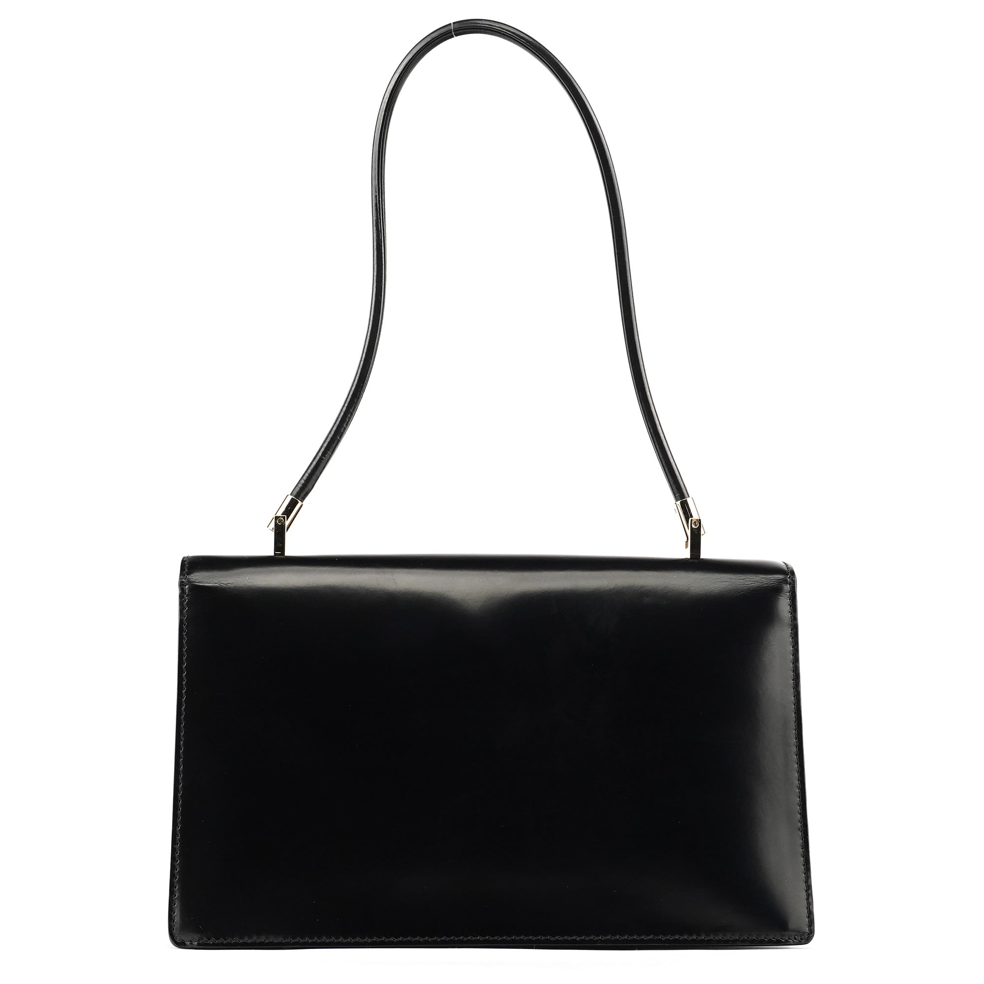 Gloss Black Leather Flap Shoulder Bag