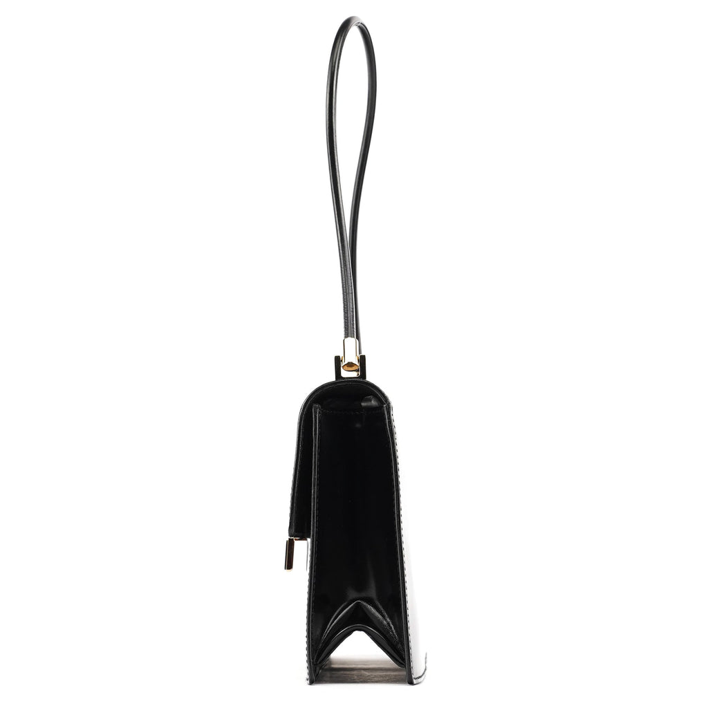 Gloss Black Leather Flap Shoulder Bag