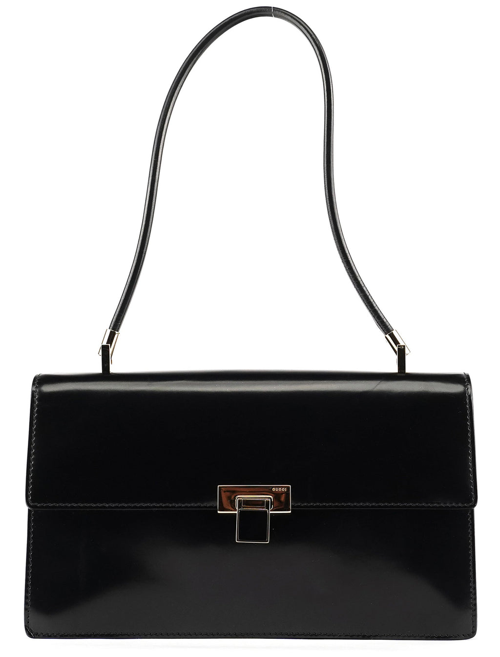 Gloss Black Leather Flap Shoulder Bag